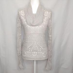 $$_sold_$$_ Maurices sweater S grey silver sheer hi low